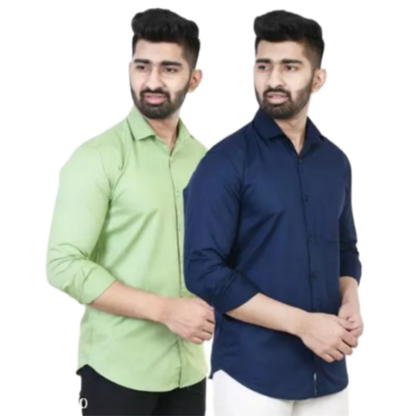 Youth First Men's Solid Spread Collar Navy Blue Shirts Pack 2 41595190