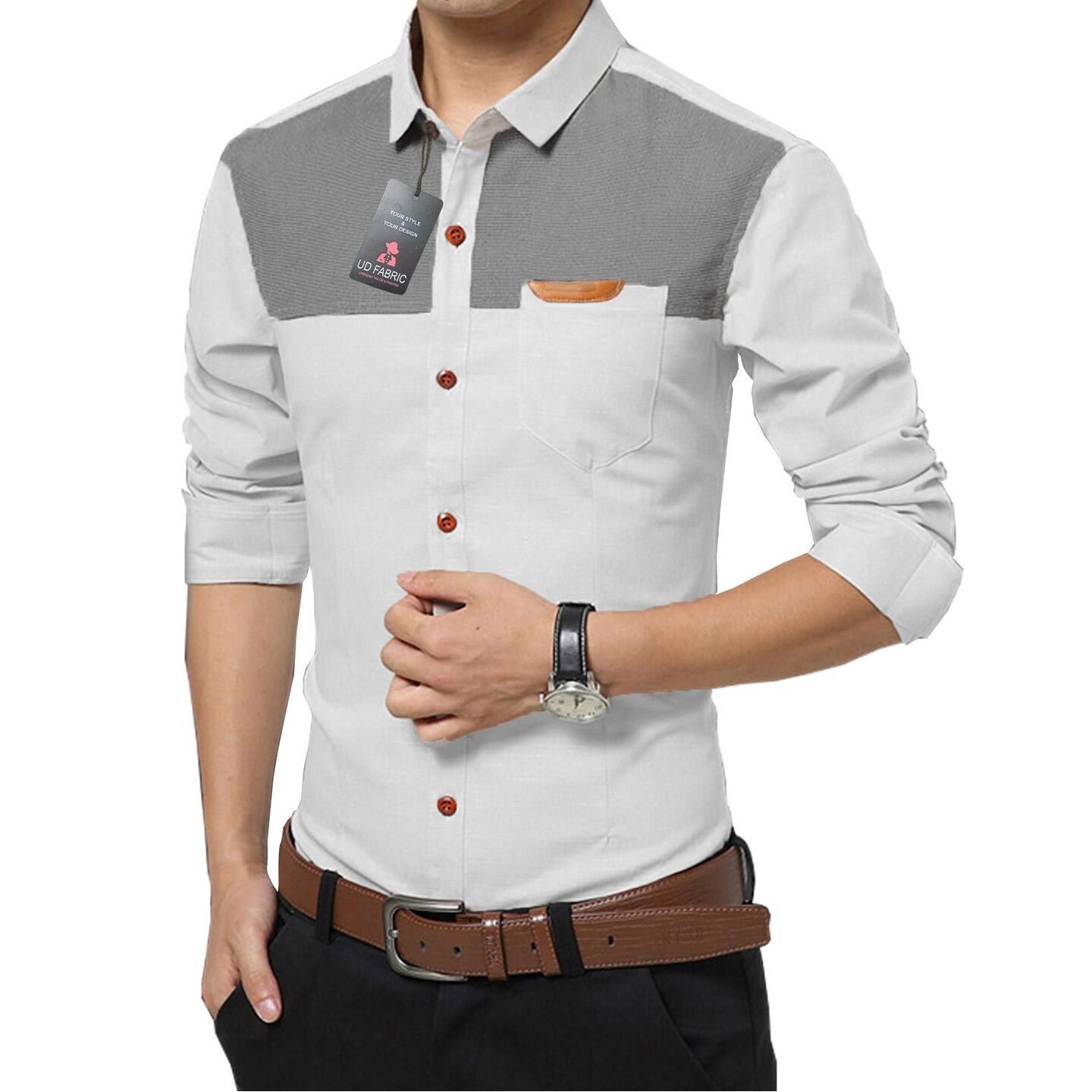 Cotton Color Block Full Sleeves Slim Fit Casual Shirts (Code: C1500026)