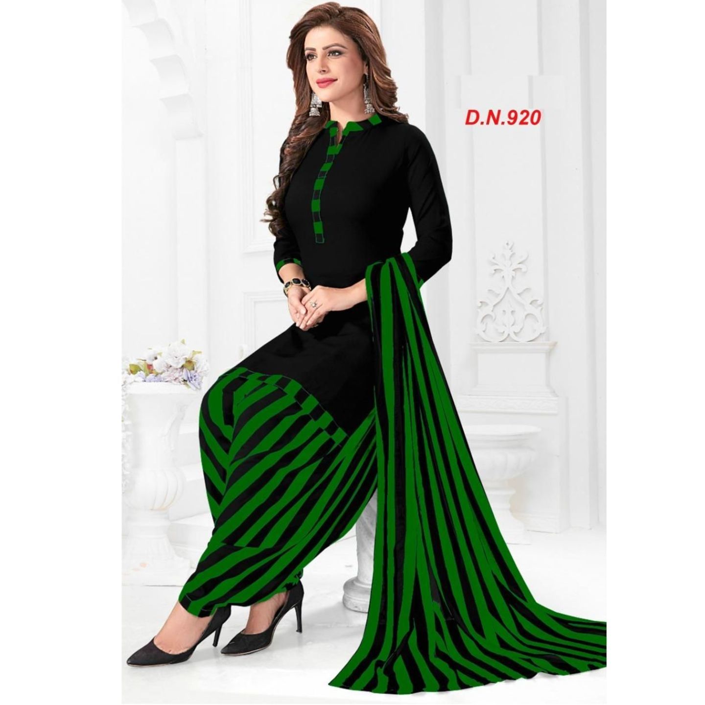 Pretty Printed Synthetic Women Dress Material/Suit (Code: C1524636)