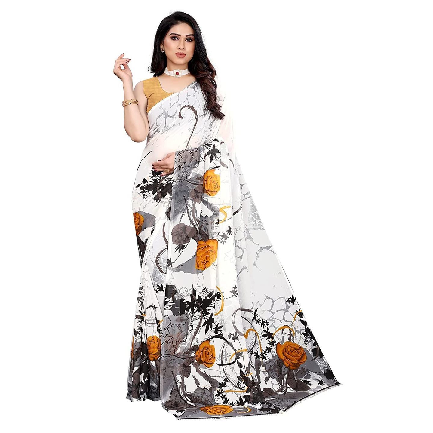 Delicate Floral Printed Georgette Sarees (Code: C2019654)
