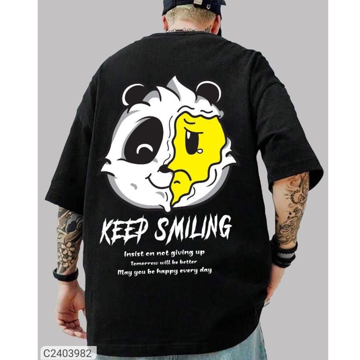 Manlino Mens Cotton Blend Black Oversized Graphic Printed T-Shirt 2403982