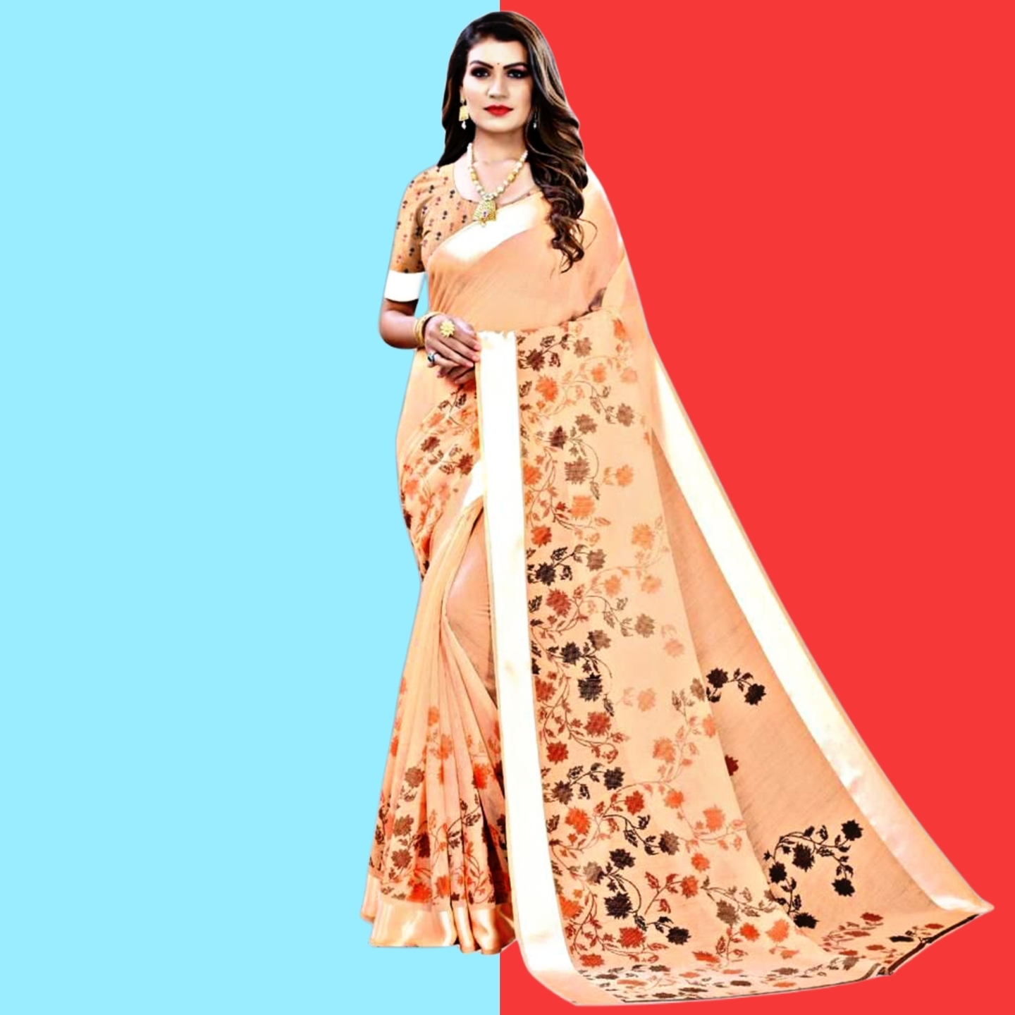 Stunning Printed Cotton Blend Saree Code C1904342