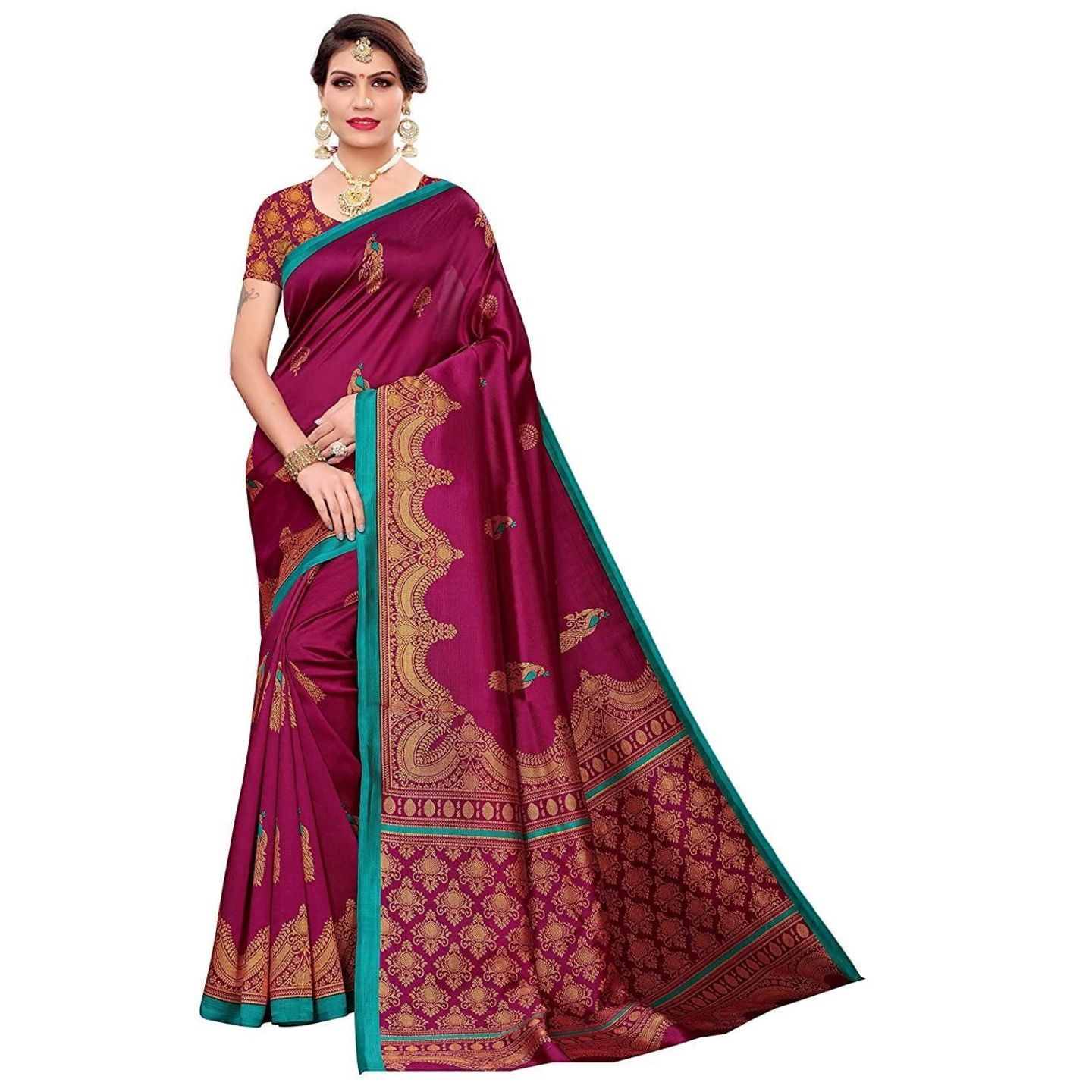 Stunning Printed Art Silk Saree (Code: C1436639)