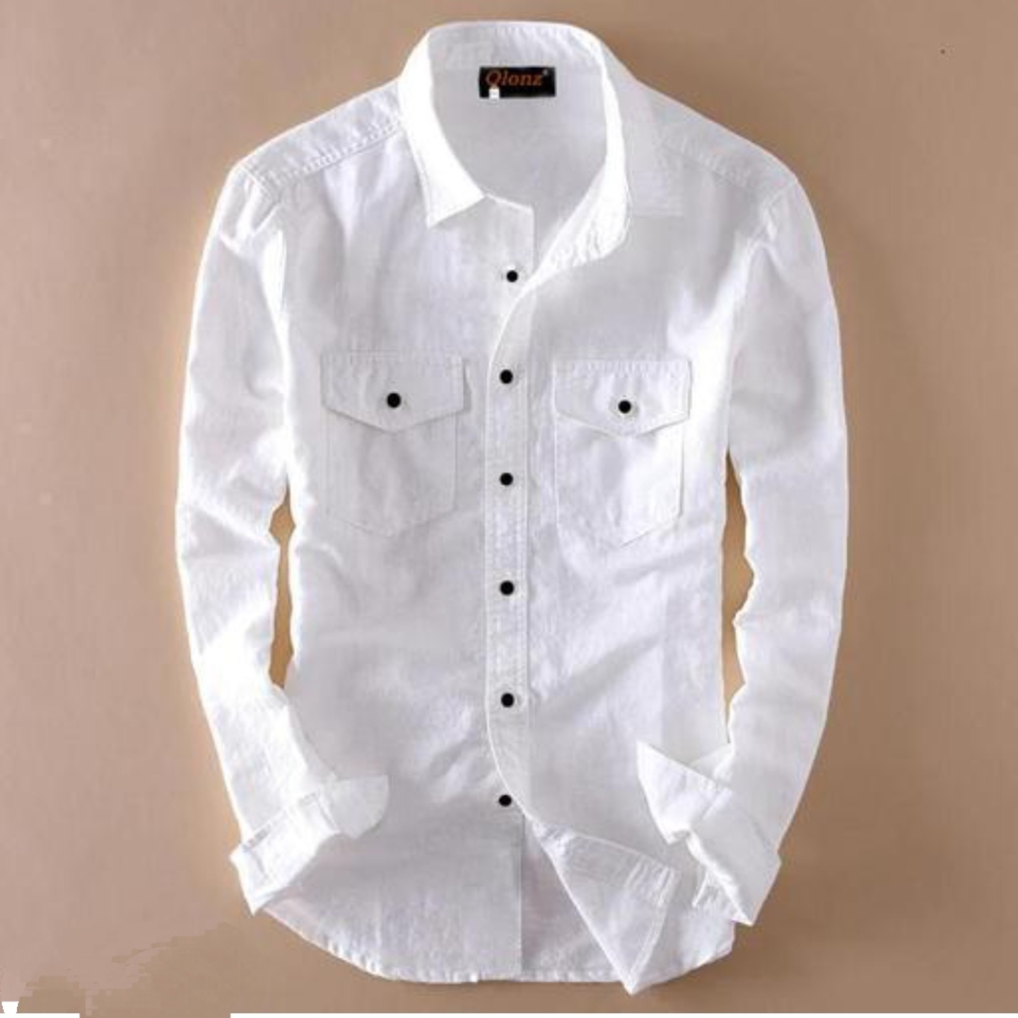 Double Pocket White Color Men Regular Fit Solid Spread Collar Casual Shirt