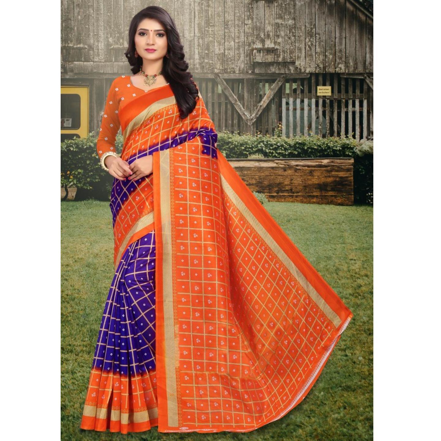 Latest Bhagalpuri Silk Checks Bandhani Printed Saree (Code: C699191)