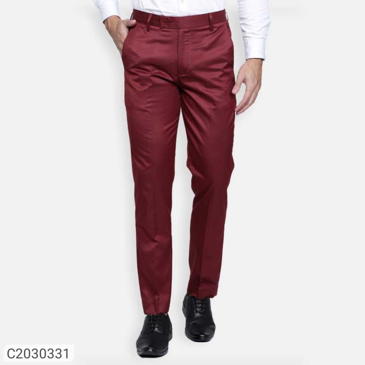 Lycra Blend Solid Regular Fit Mens Formal Trousers 2030331