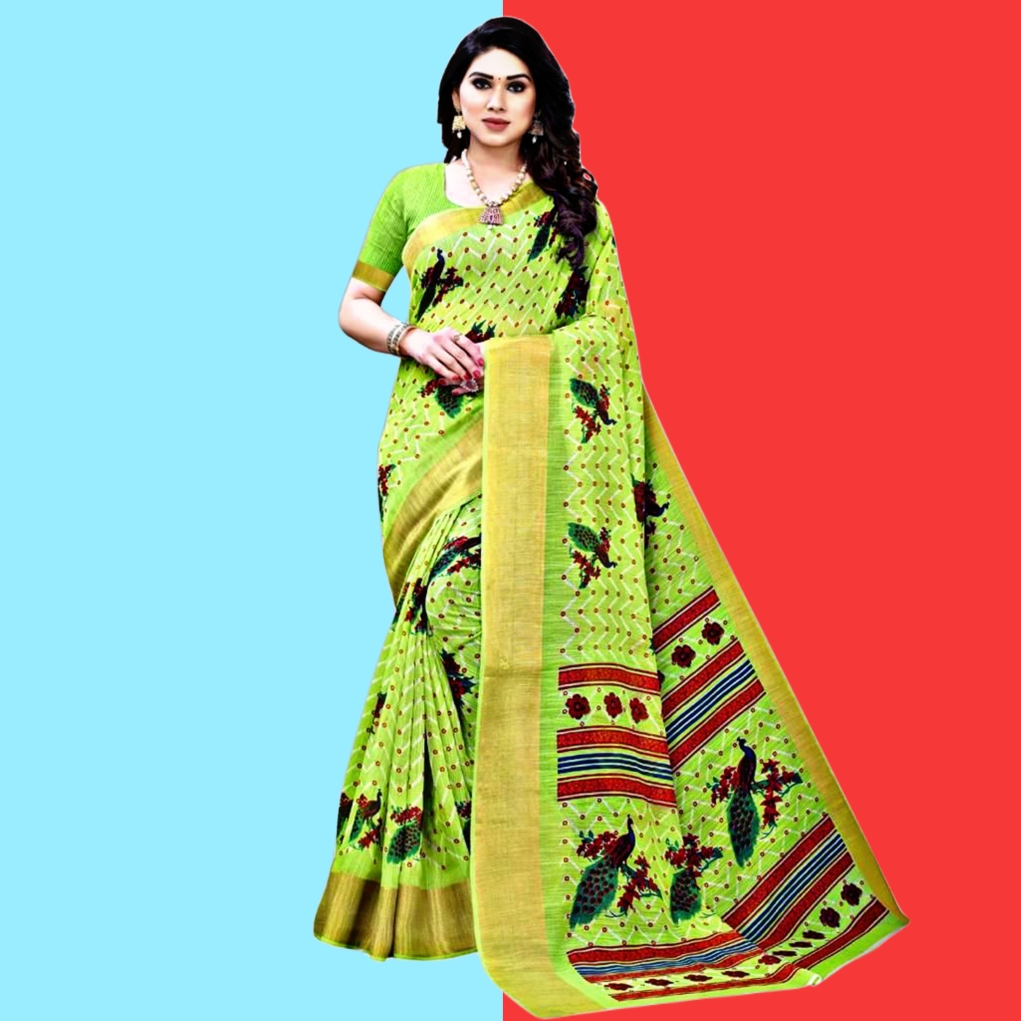 Stunning Printed Cotton Blend Saree Code C1904340