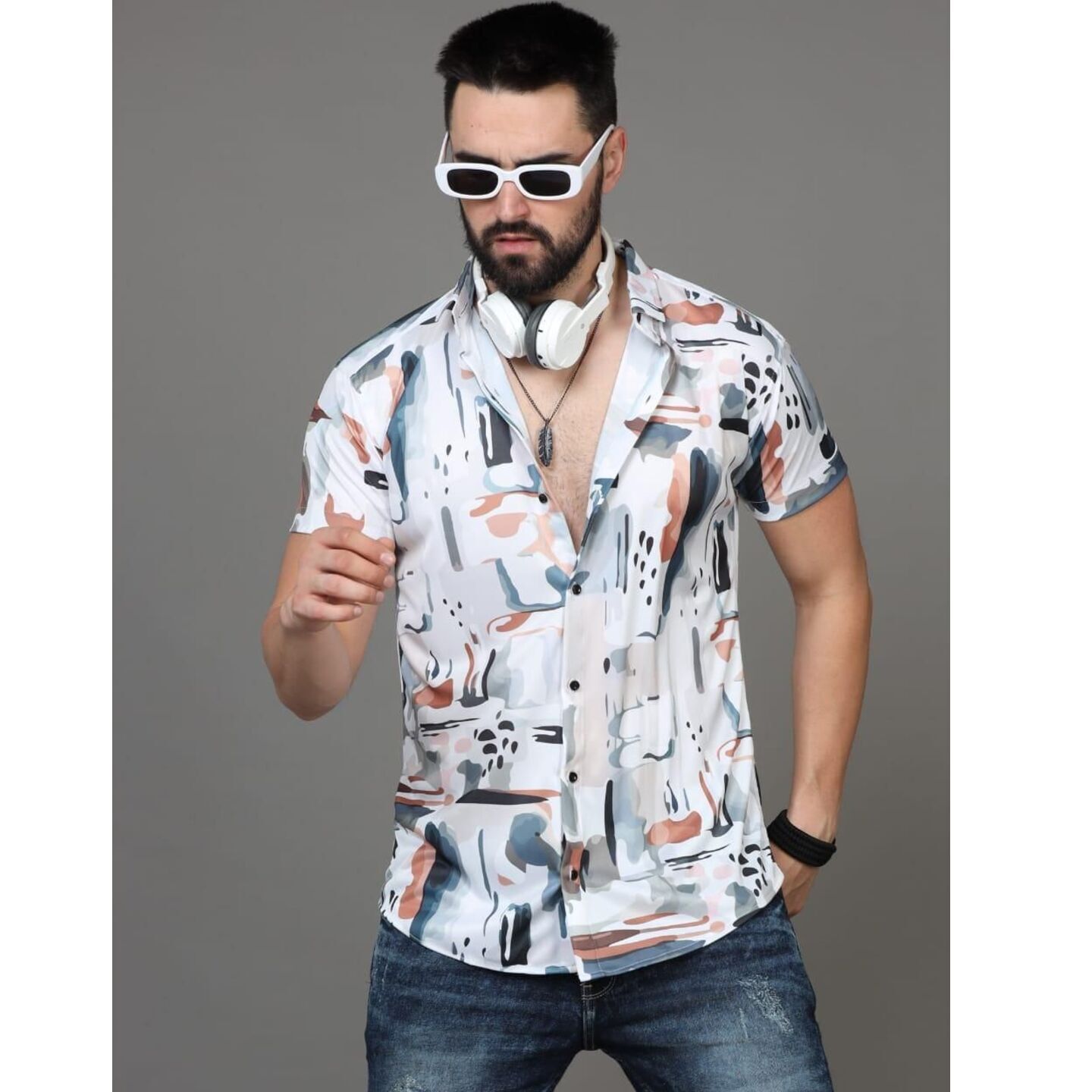 Mens Printed Rayon Half Sleeves Shirt Code C2408874