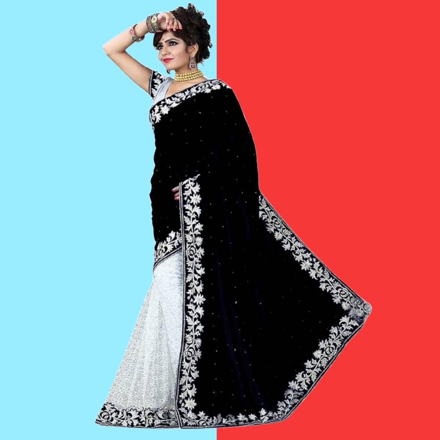 Varnam Gorgeous Embroidered Velvet Saree (Code: C1462873)