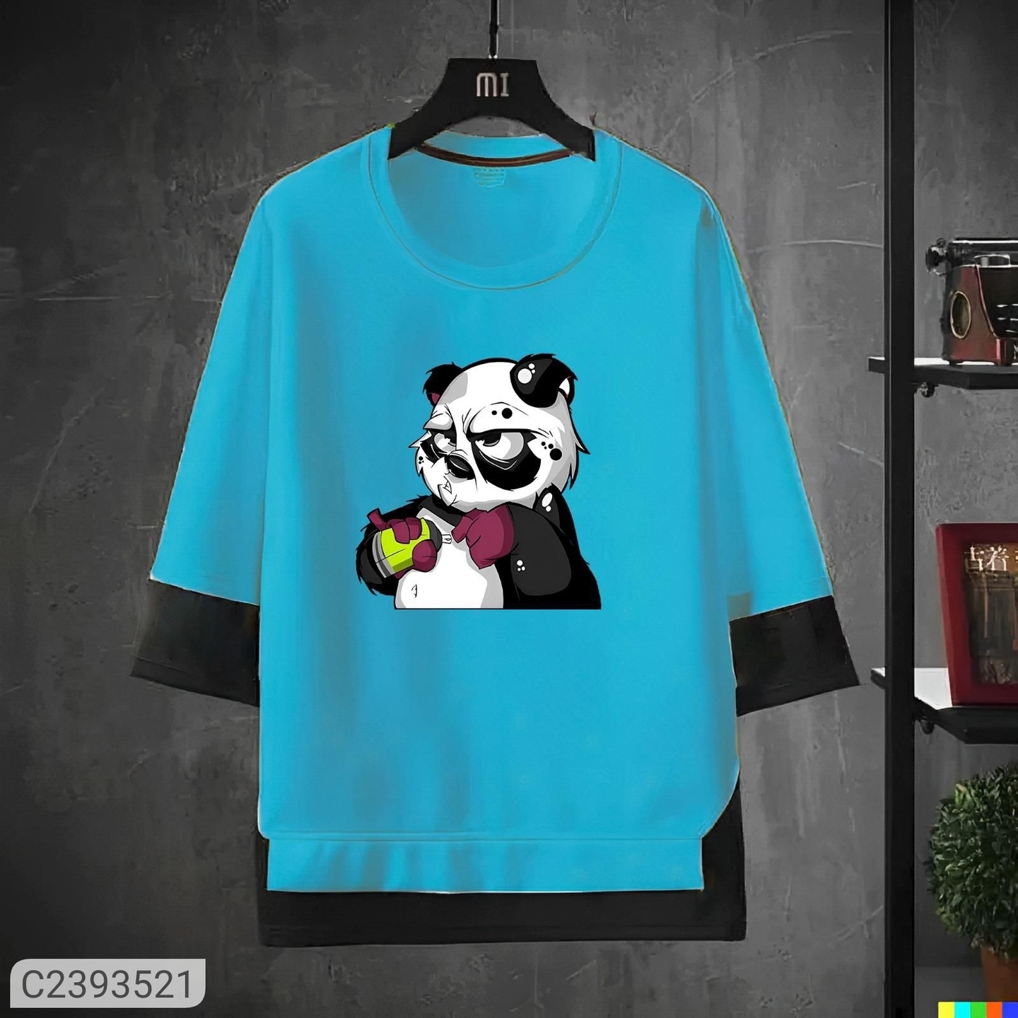 Men Printed Round Neck Light Blue T-Shirt 2393521