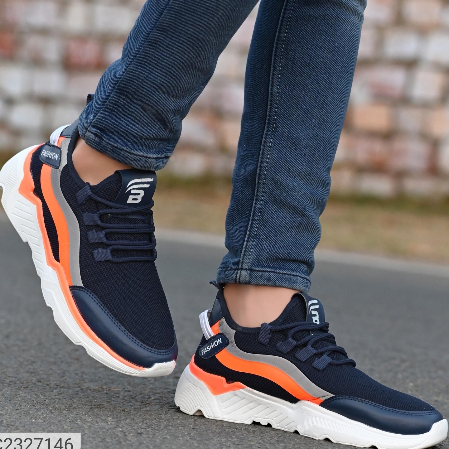 Bucik Mens Orange Mesh Lace-Up Running Sports Shoes 2327146