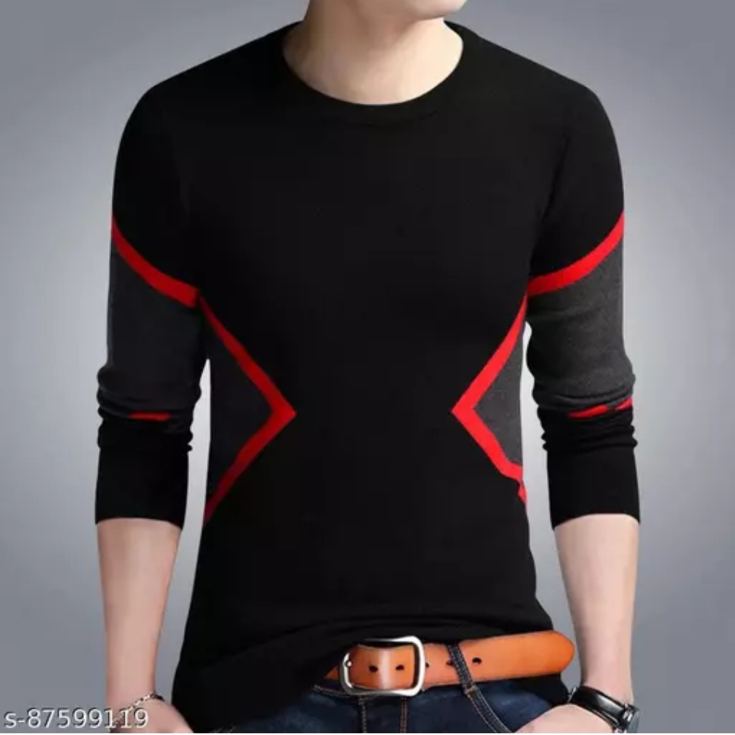 Eyebogler Mens Colorblocked Round Black Tshirts s-87599119