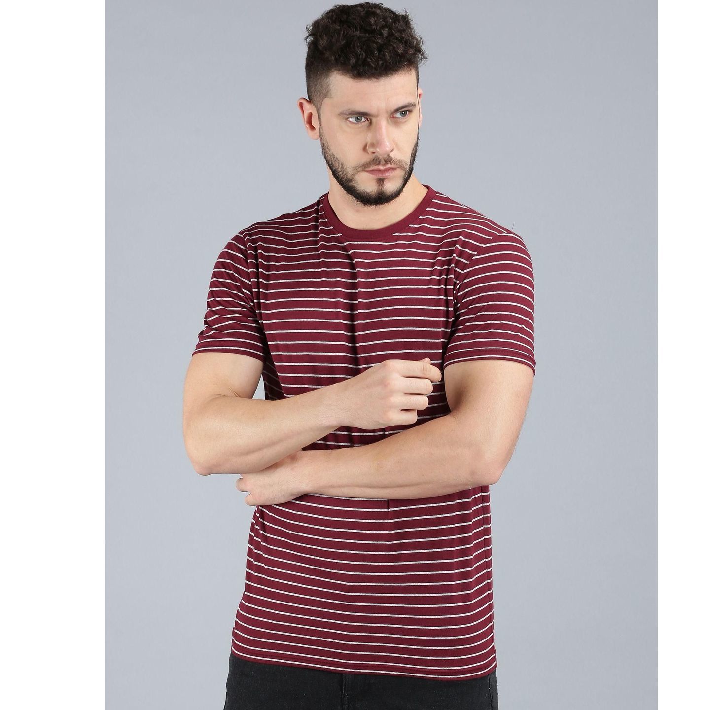 UrGear Cotton Stripes Half Sleeves Round Neck Mens T-Shirt (Code: C2088375)