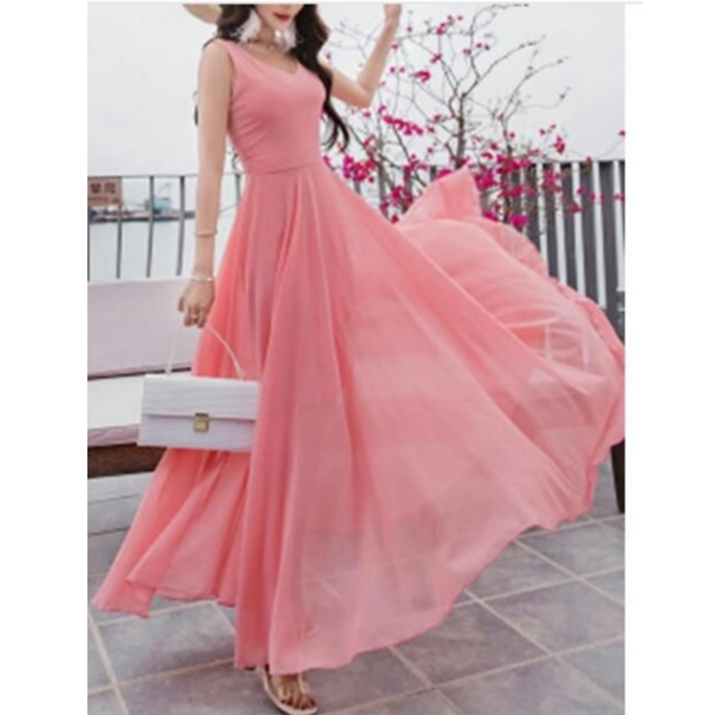 Women's PEACH BADDI Georgette Solid Maxi Dresses (Code: C1187949)