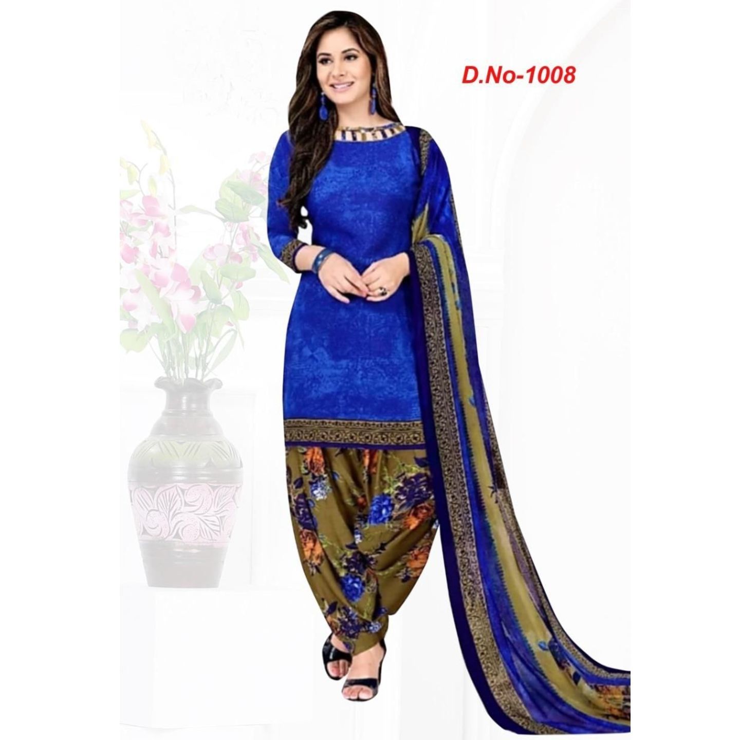 Latest Printed Synthetic Crepe Dress Material/Suit (Code: C1936391)