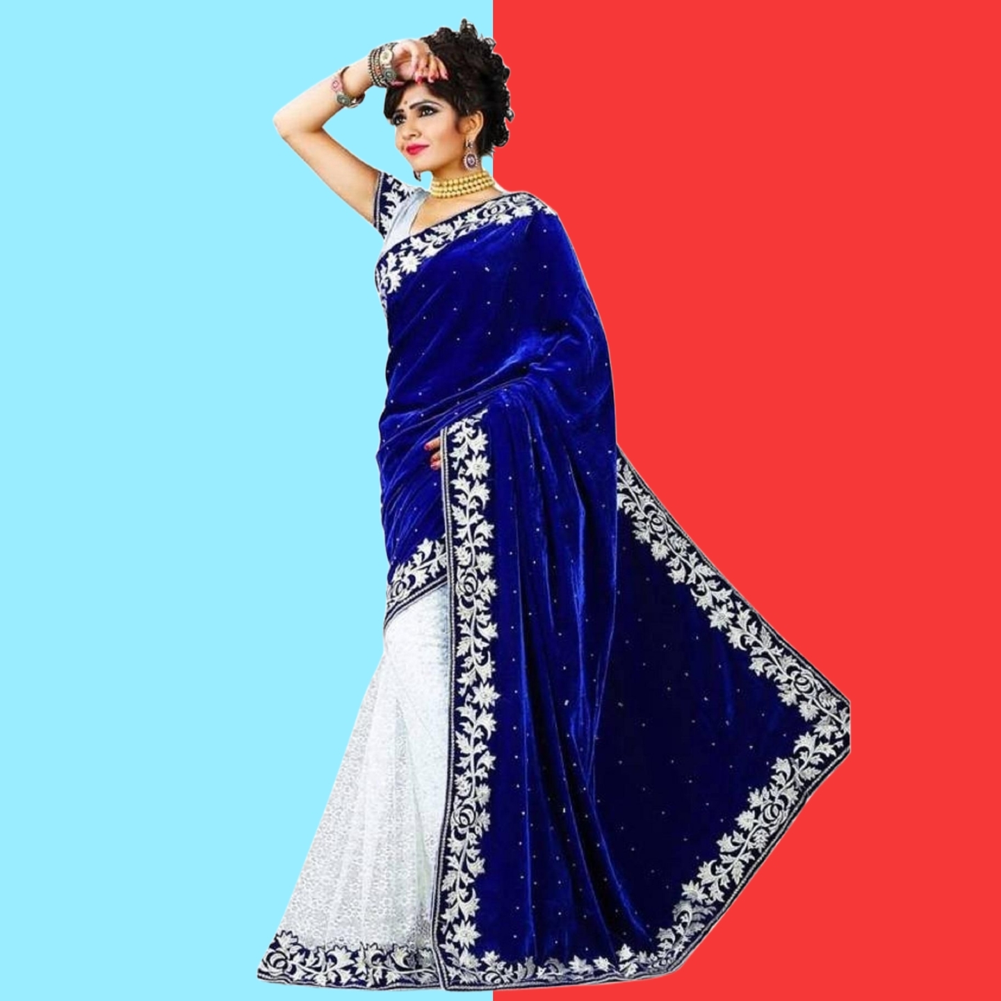 Varnam Gorgeous Embroidered Velvet Saree (Code: C1462875)