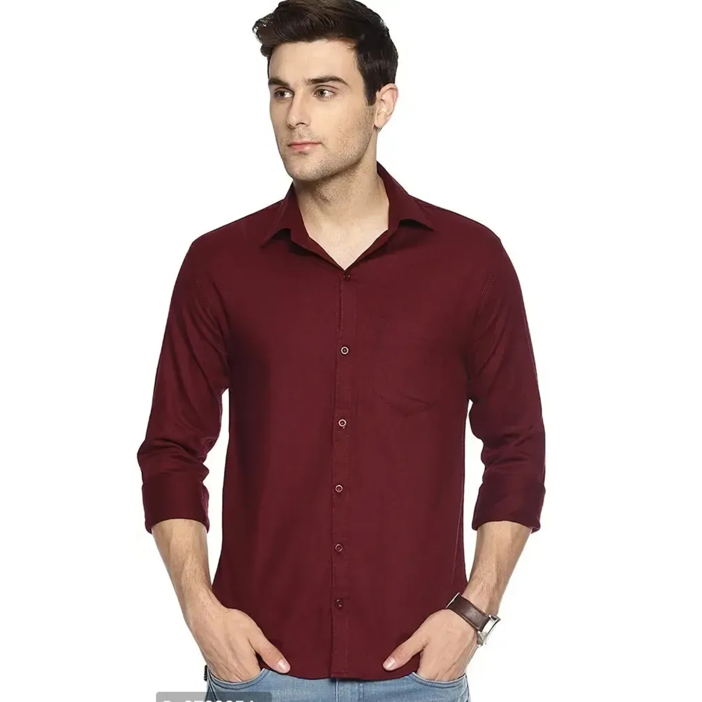 Maroon Cotton Solid Casual Shirts For Men