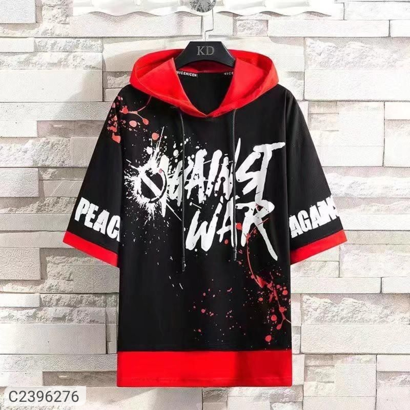 Cotton Printed Half Sleeves Mens Hooded Neck T-Shirt 2396236
