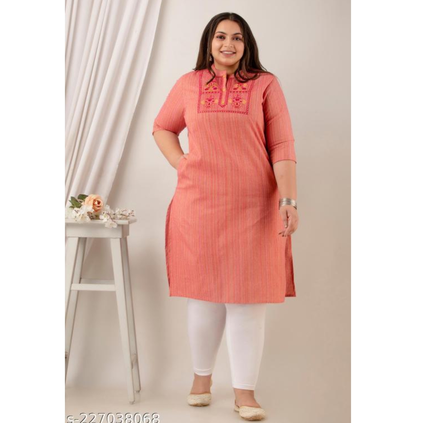 Neerupam Collection Pure Cotton Embroidered Red Kurti For women | Plus Size Embroidery Kurti 227038068