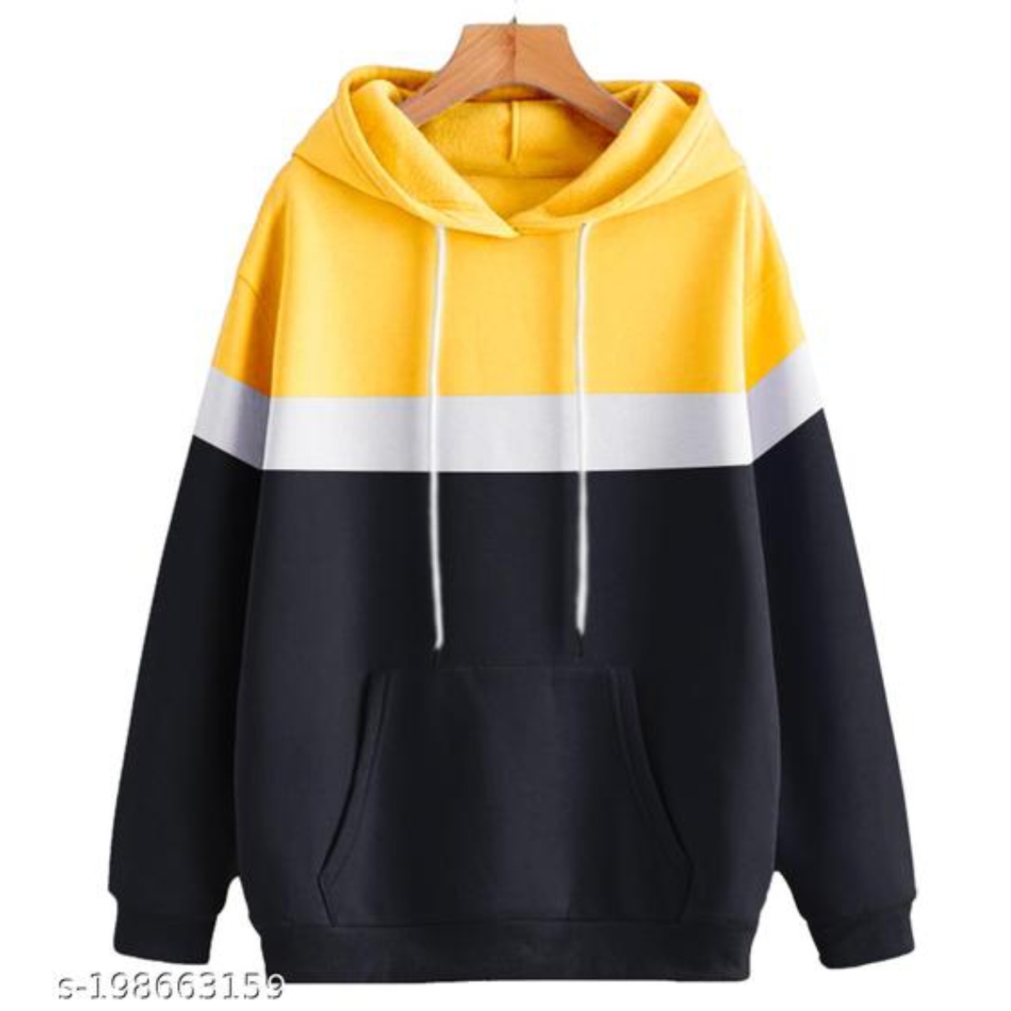 Being Wanted Color Block Men's Full Sleeve Hooded Yellow,White,Black Cotton Sweatshirt 198663159