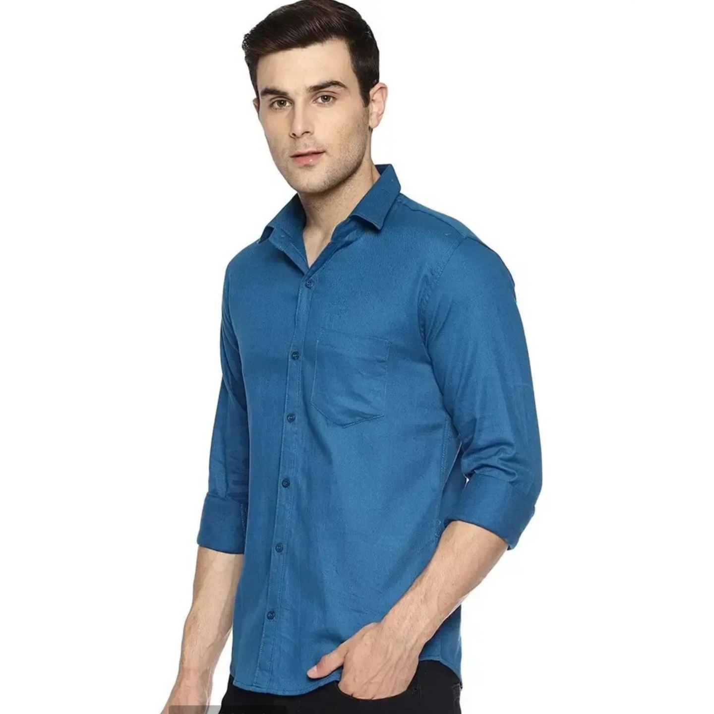 Blue Cotton Solid Casual Shirts For Men 3783848