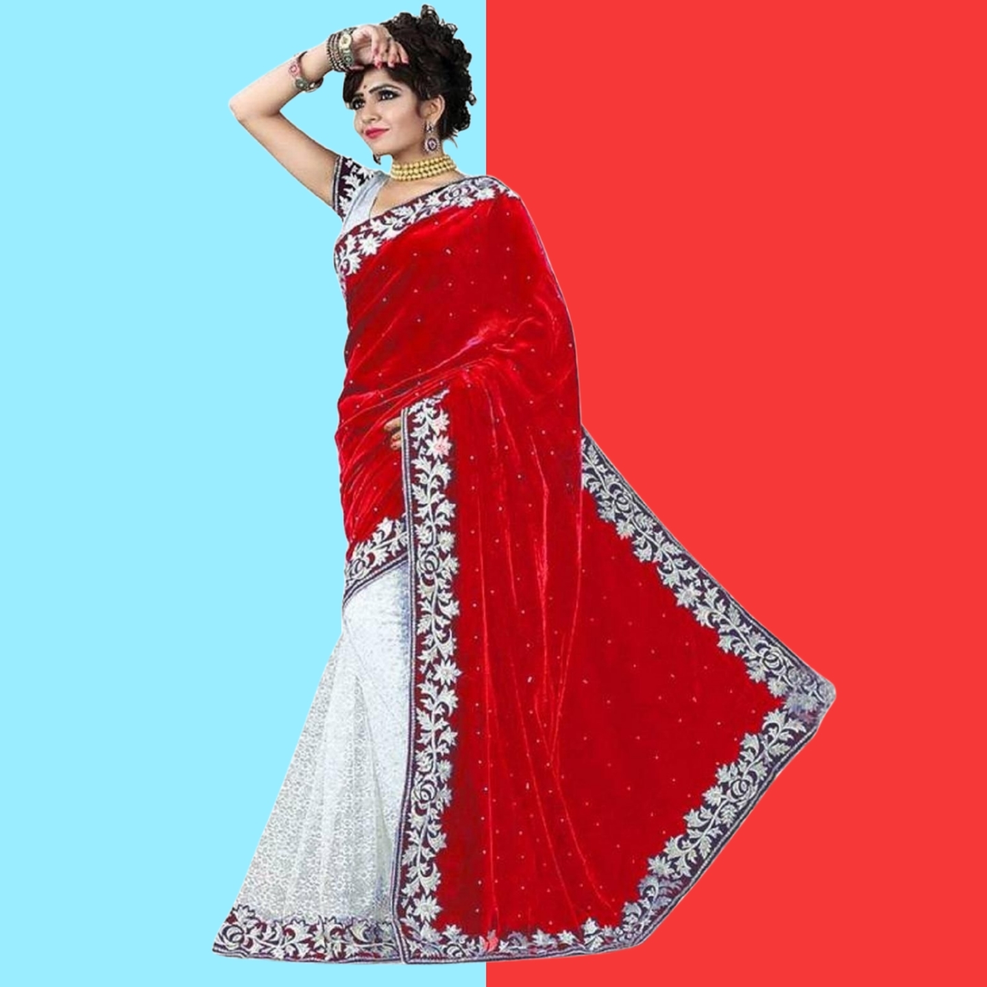 Varnam Gorgeous Embroidered Velvet Saree (Code: C1462869)