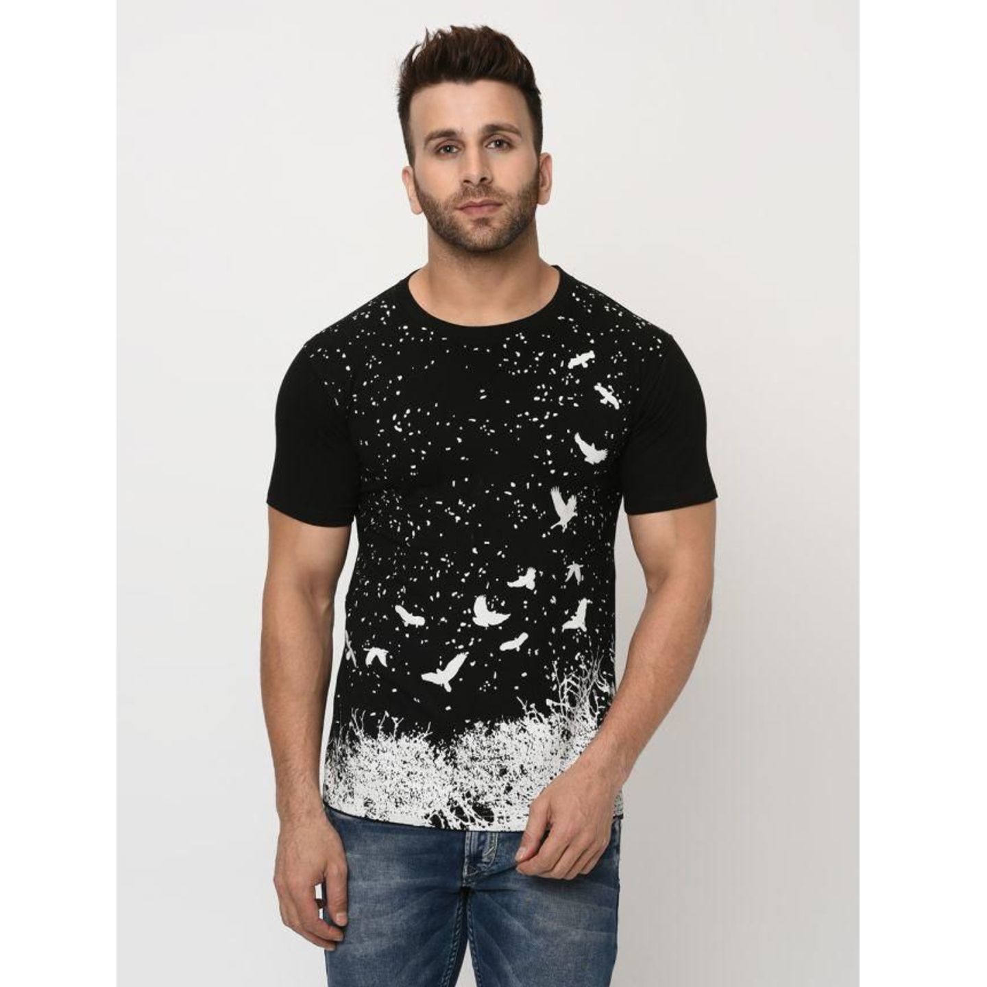 Cotton Linen Blend Printed Half Sleeves Mens Round Neck T-Shirt (Code: C1348407)