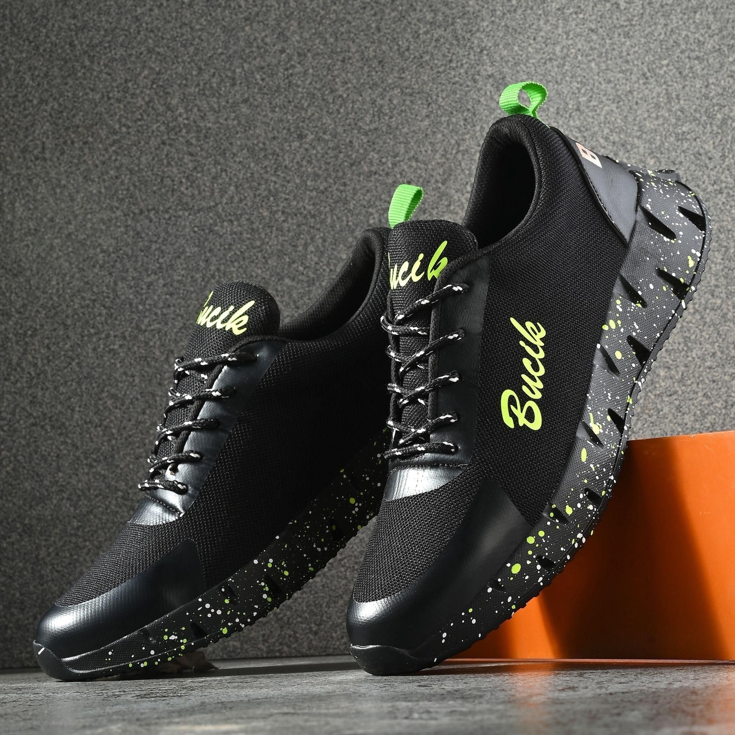Bucik Mens Black Synthetic Leather Lace-Up Sport Shoe 2394347