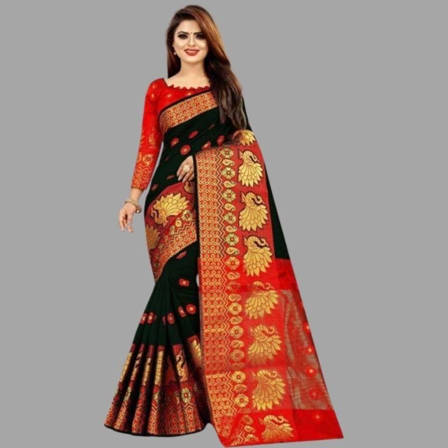 Delicate Banarasi Cotton Silk Saree With Zari Woven Work (Code: C1558116)