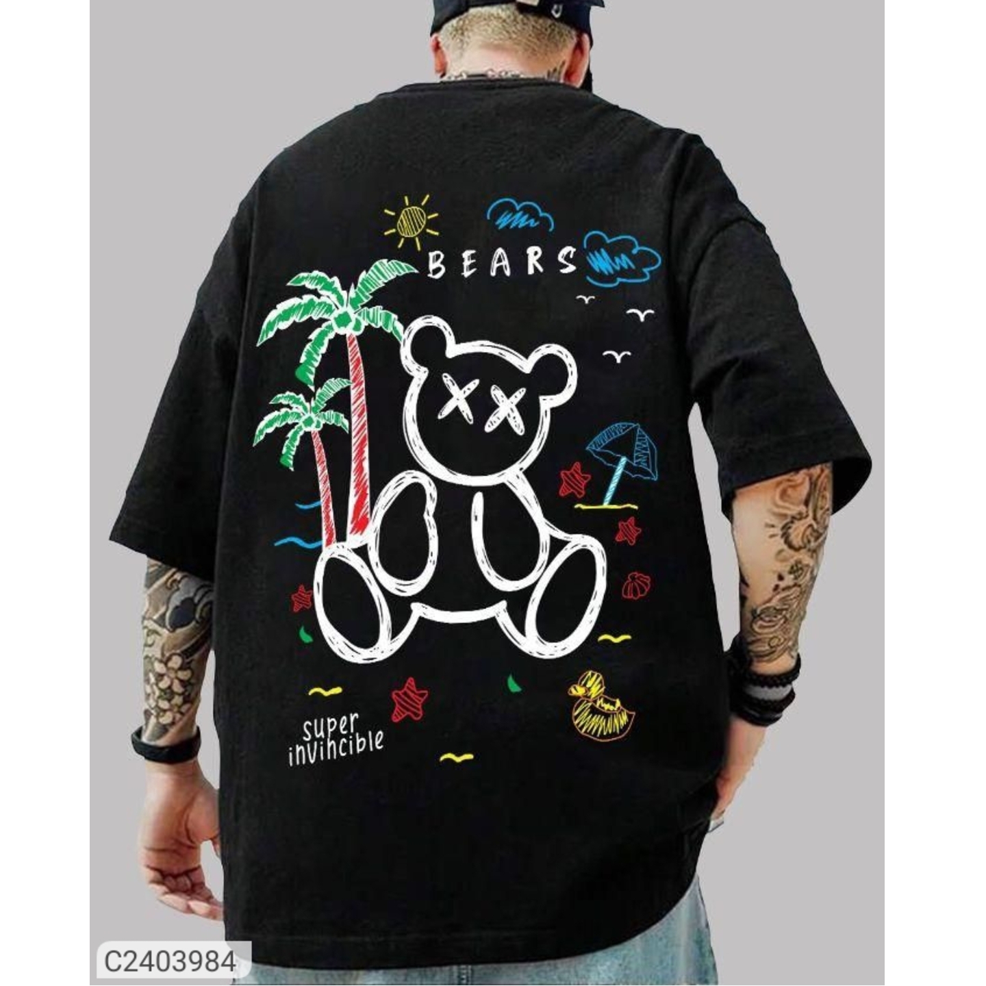 Manlino Mens Cotton Blend Black Oversized Graphic Printed T-Shirt 2403984