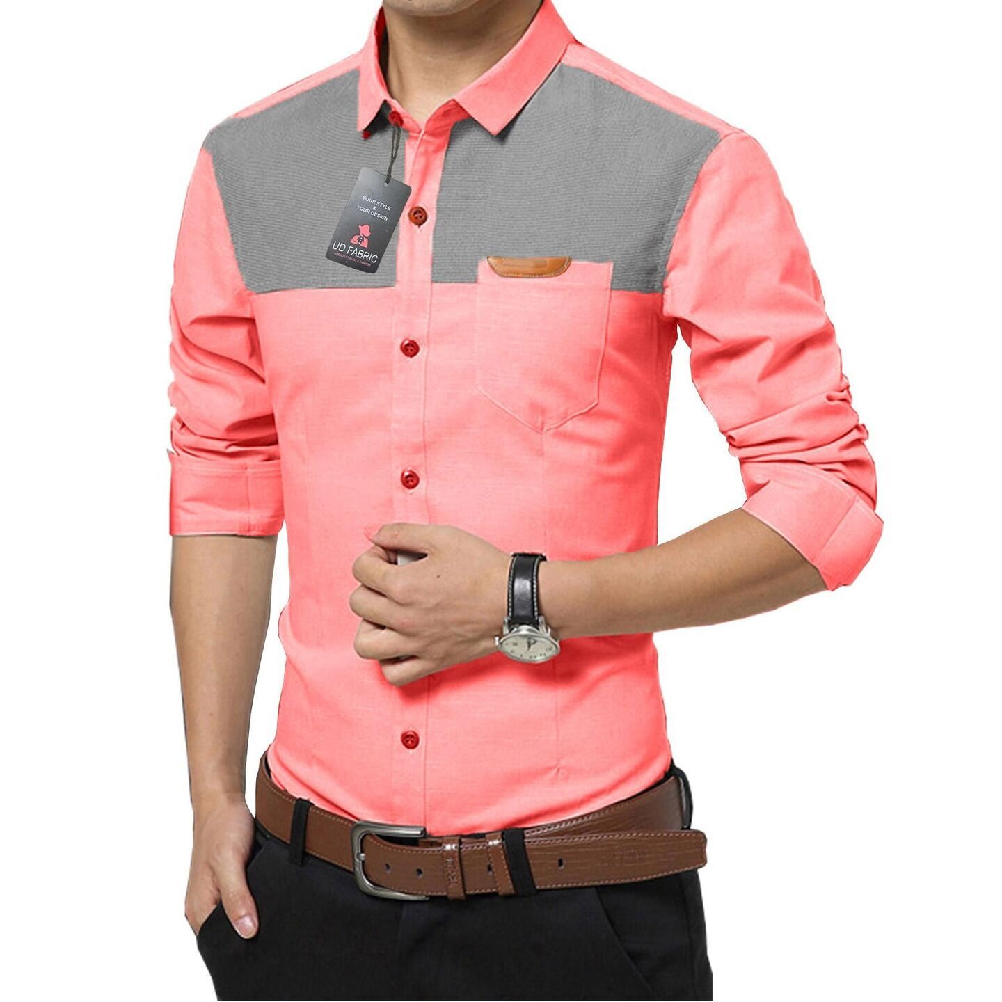 Cotton Color Block Full Sleeves Slim Fit Casual Shirts Code C1500025