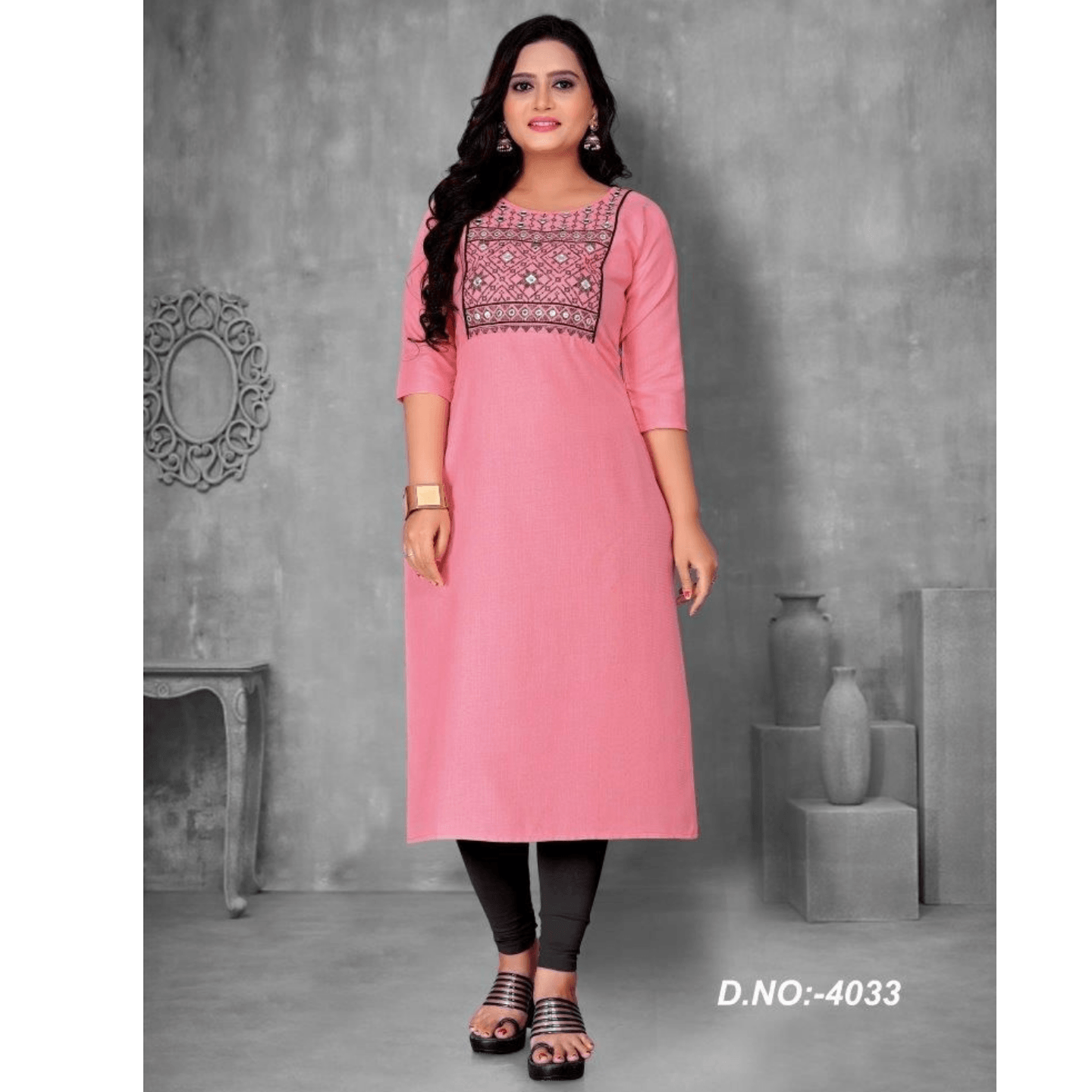 Premium Embroidered Cotton Calf Length Kurti Code C1762287