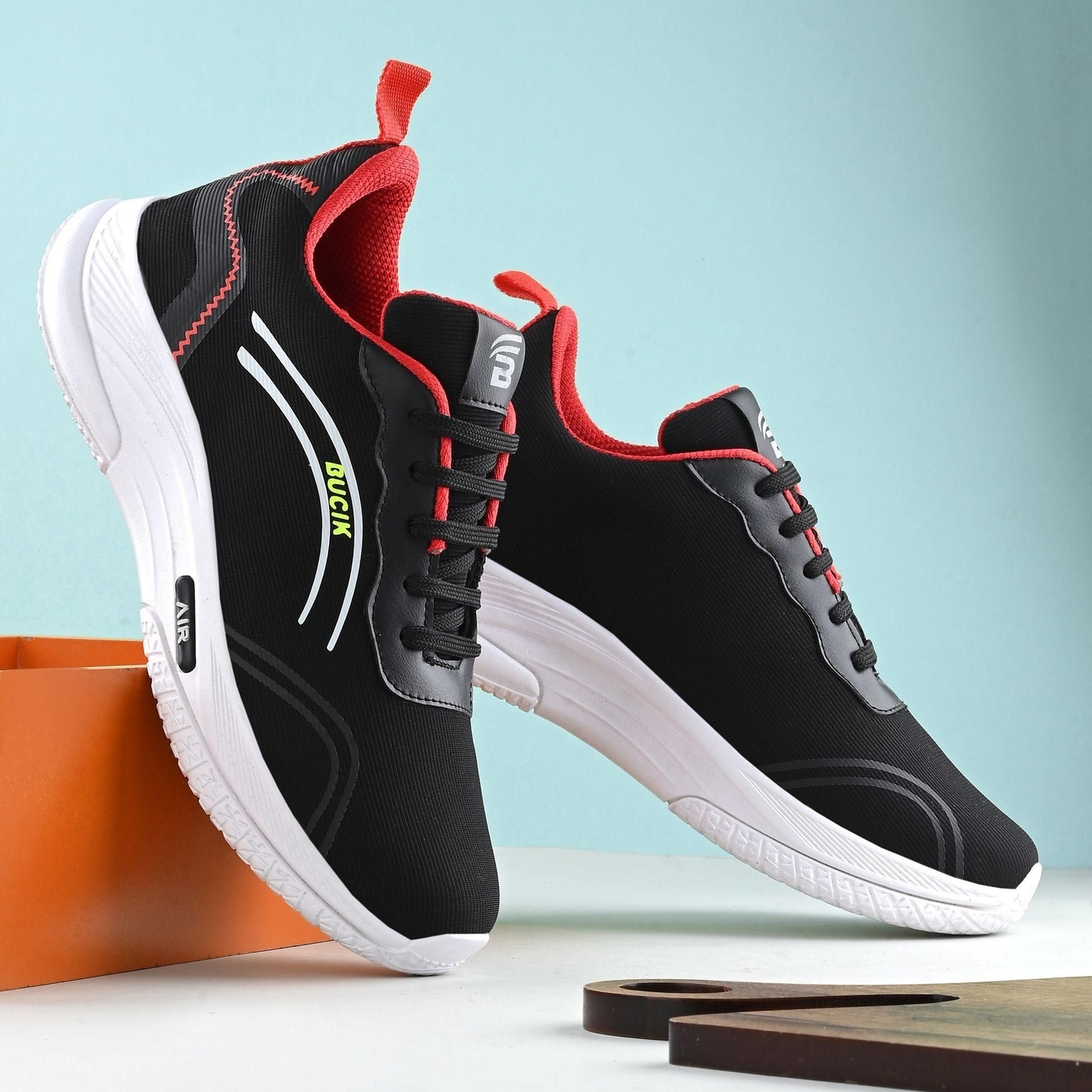 Bucik Mens Black Synthetic Leather Lace-Up Sport Shoe 2394360