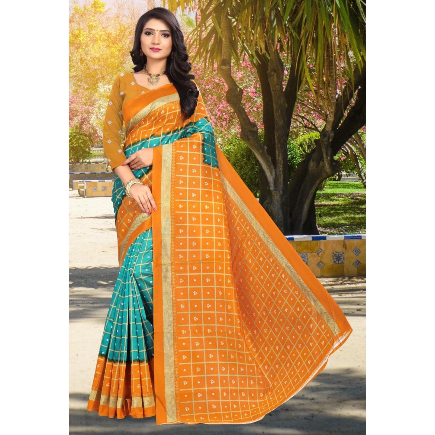 Latest Bhagalpuri Silk Checks Bandhani Printed Saree (Code: C699192)