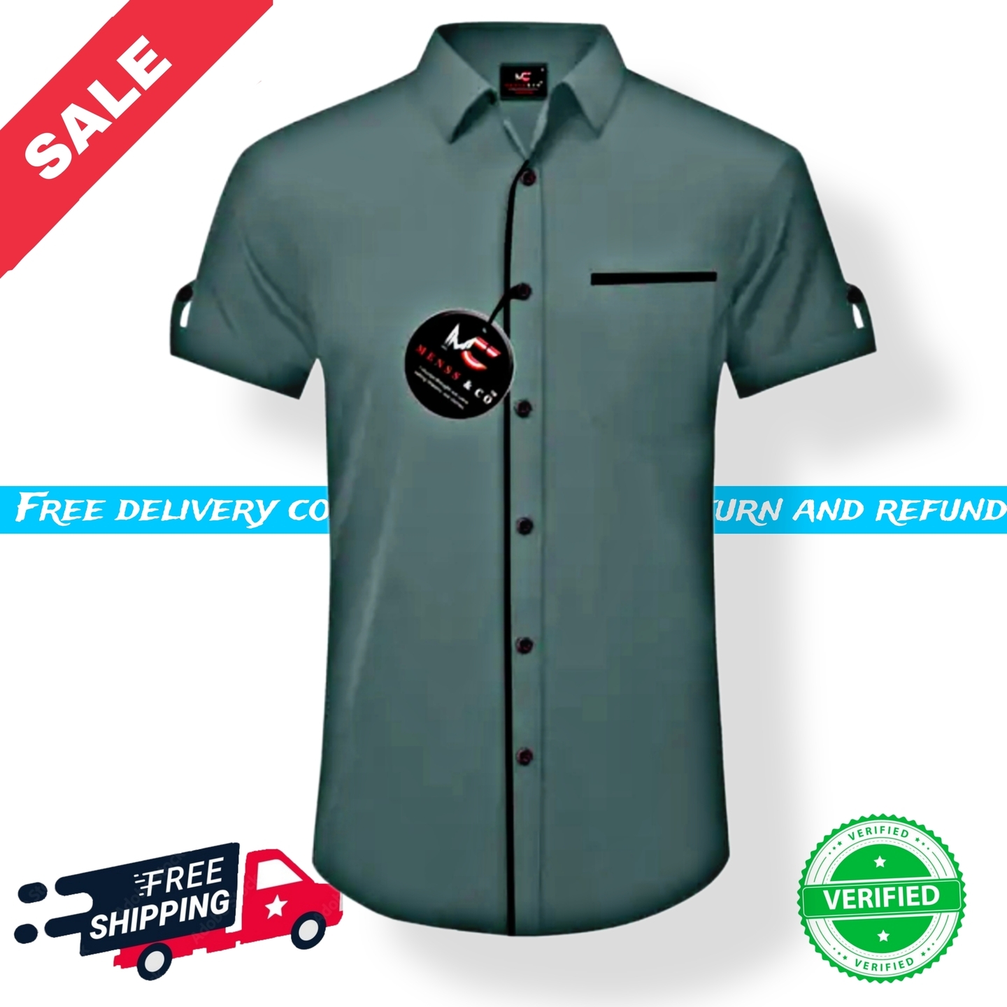 Men's Solid Spread Collar Cotton Shirts