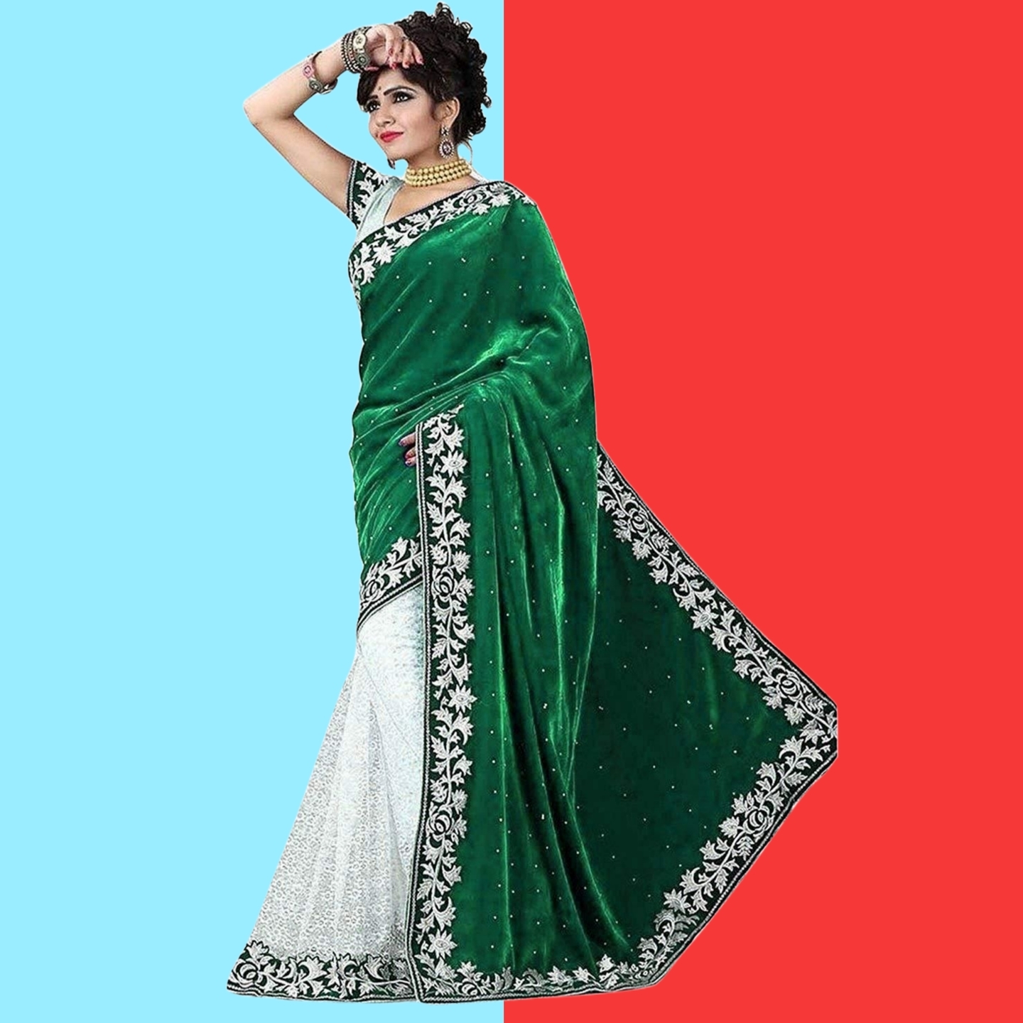 Varnam Gorgeous Embroidered Velvet Saree (Code: C1462872)
