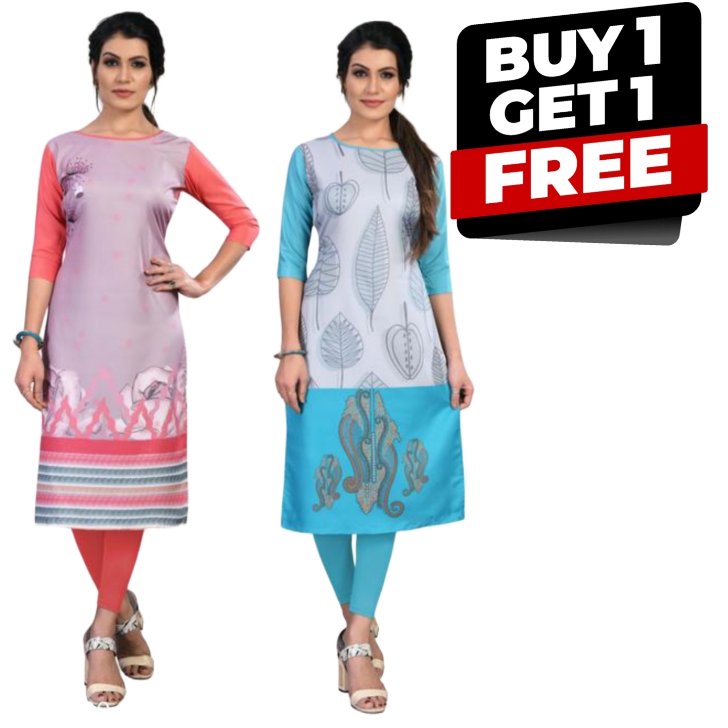 Womens Ethnic Straight Crepe KurtiCombo Pack Of 2 -107571230