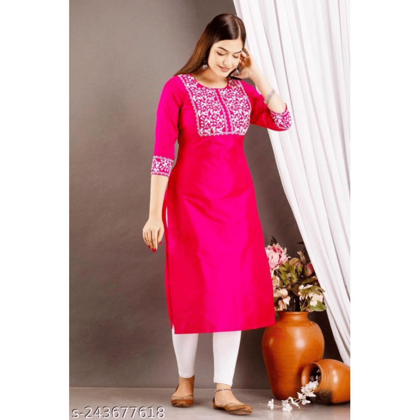 Attractive Women Embroidery Straight Kurtis 243677618