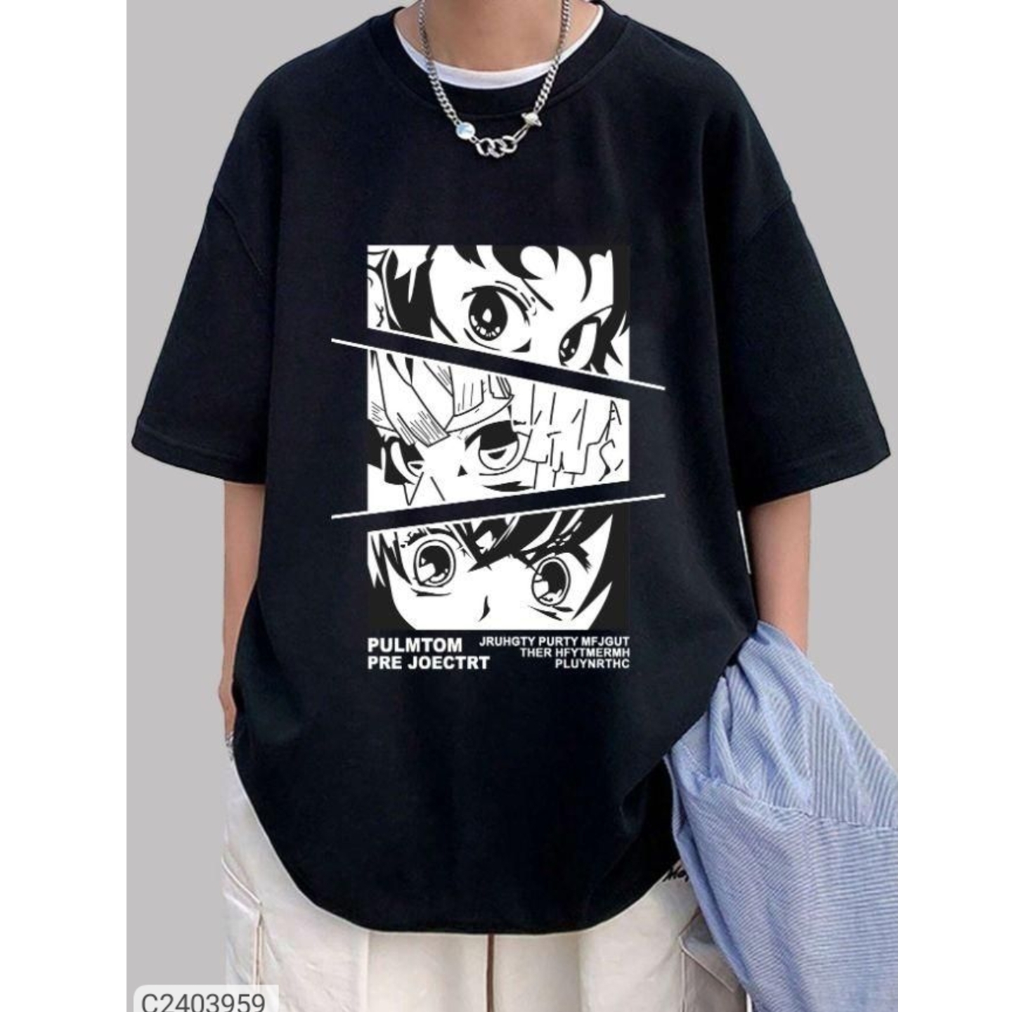 Manlino Mens Cotton Blend Black Oversized Graphic Printed T-Shirt 2403959