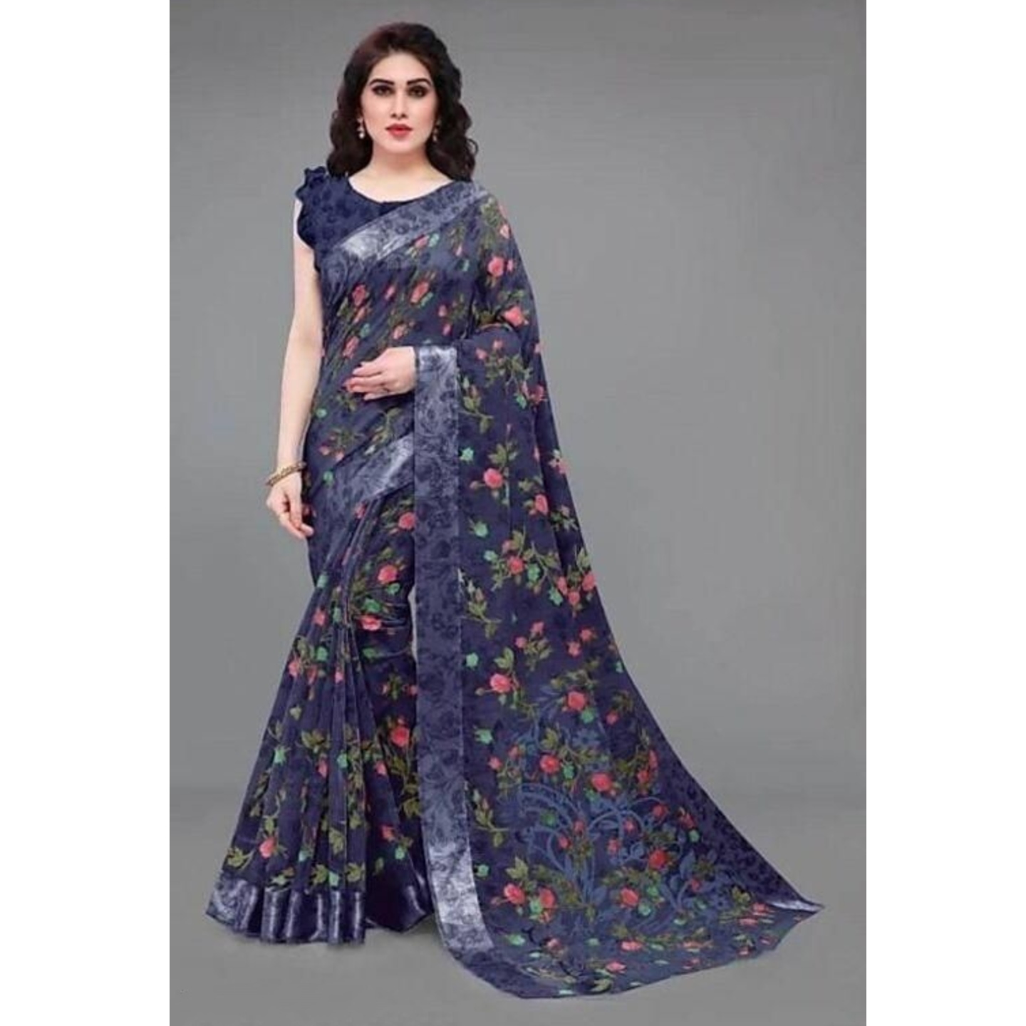 Elegant Floral Printed Cotton Saree (Code: C2296277)