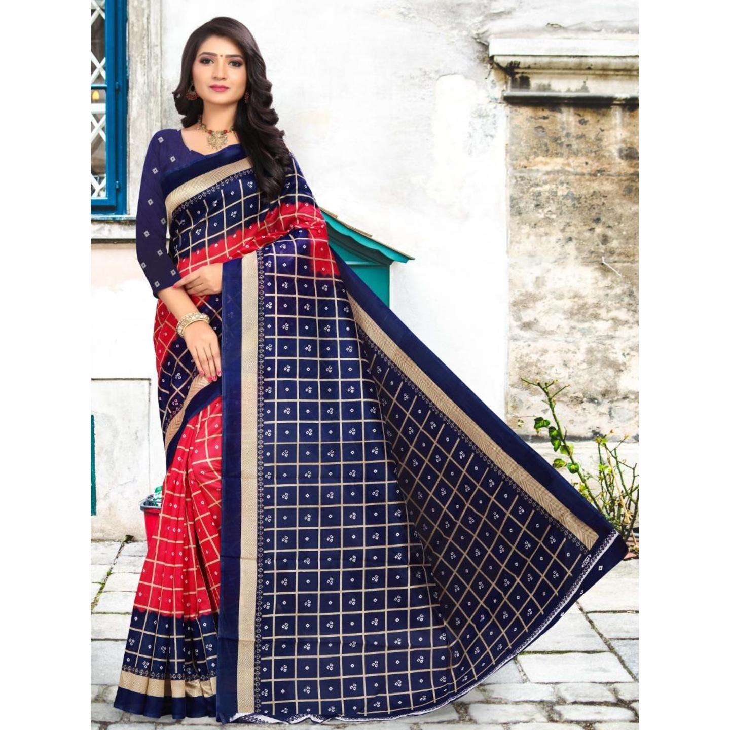 Latest Bhagalpuri Silk Checks Bandhani Printed Saree (Code: C699193)