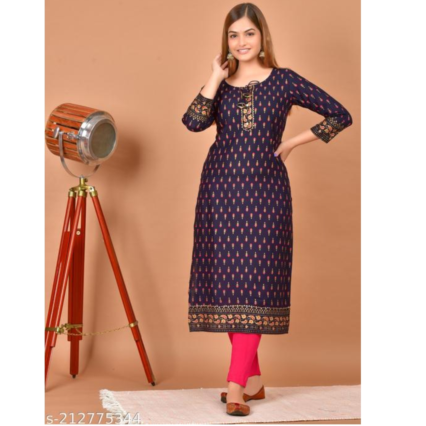 stylish printed Straight kurta_Navyblue -212775344