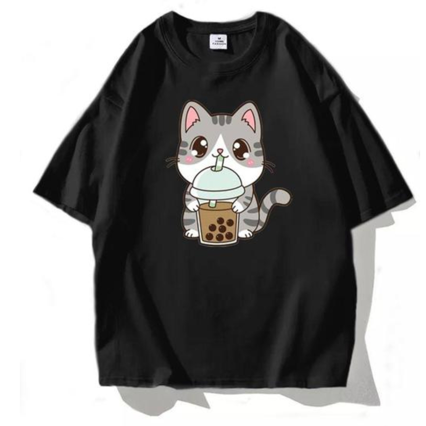 coffee kitty black round neck tee s-356904505