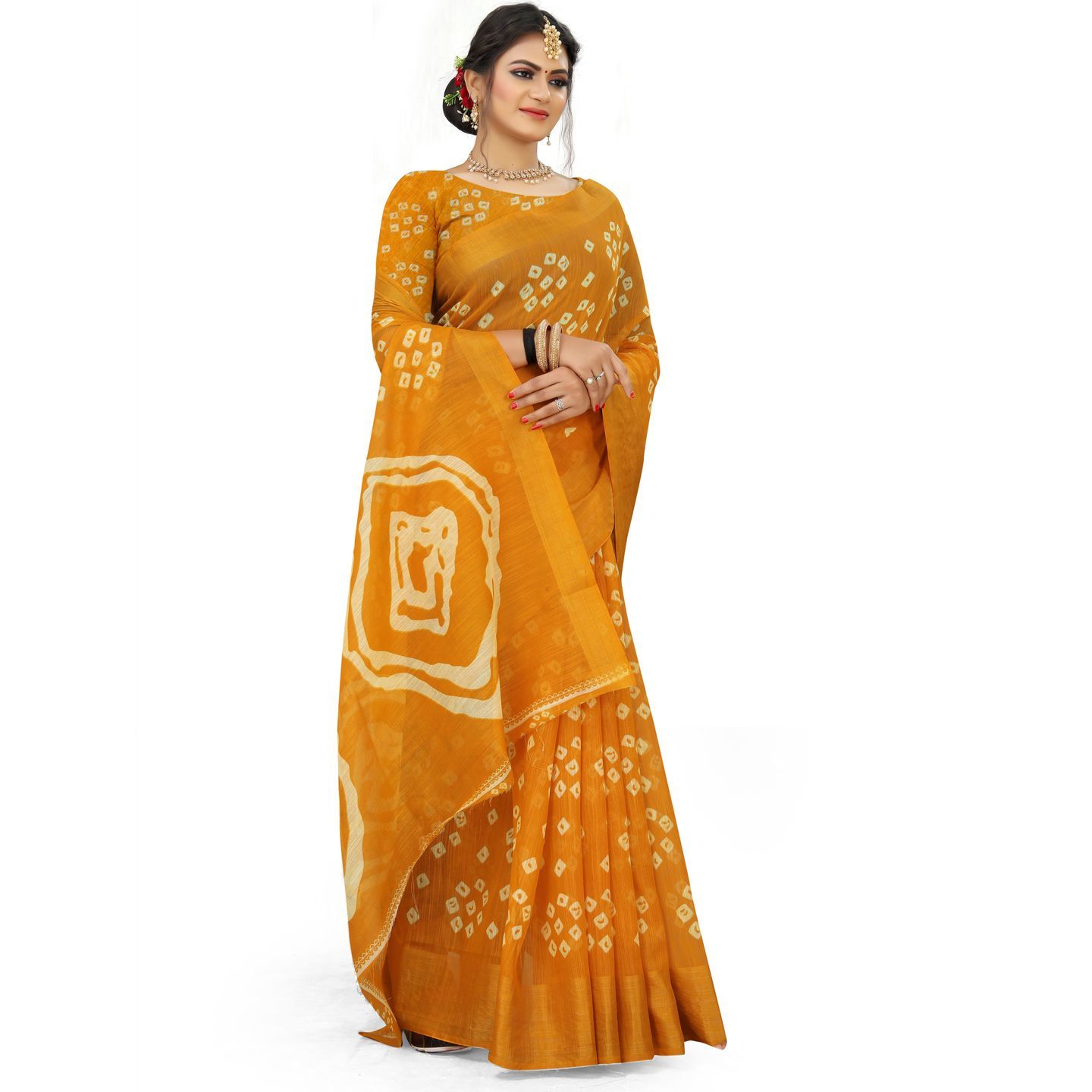 Unique Bandhani Printed Cotton Saree With Zari Border (Code: C2299915)