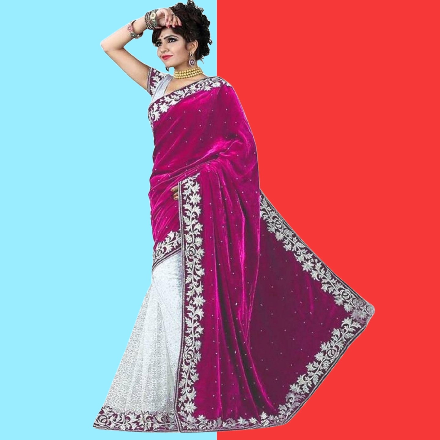 Varnam Gorgeous Embroidered Velvet Saree (Code: C1462871)