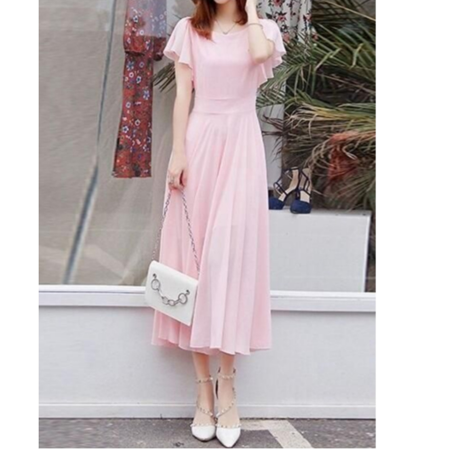 Women's PINK AZIZA Georgette Pleated Dress (Code: C1092914)