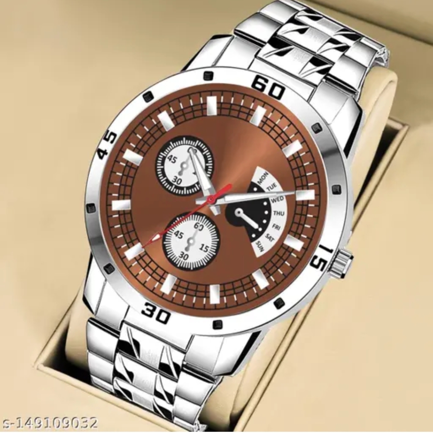 Classy Men Analogue Brown Dial Causal Sliver Stainless Steel Analog Watch