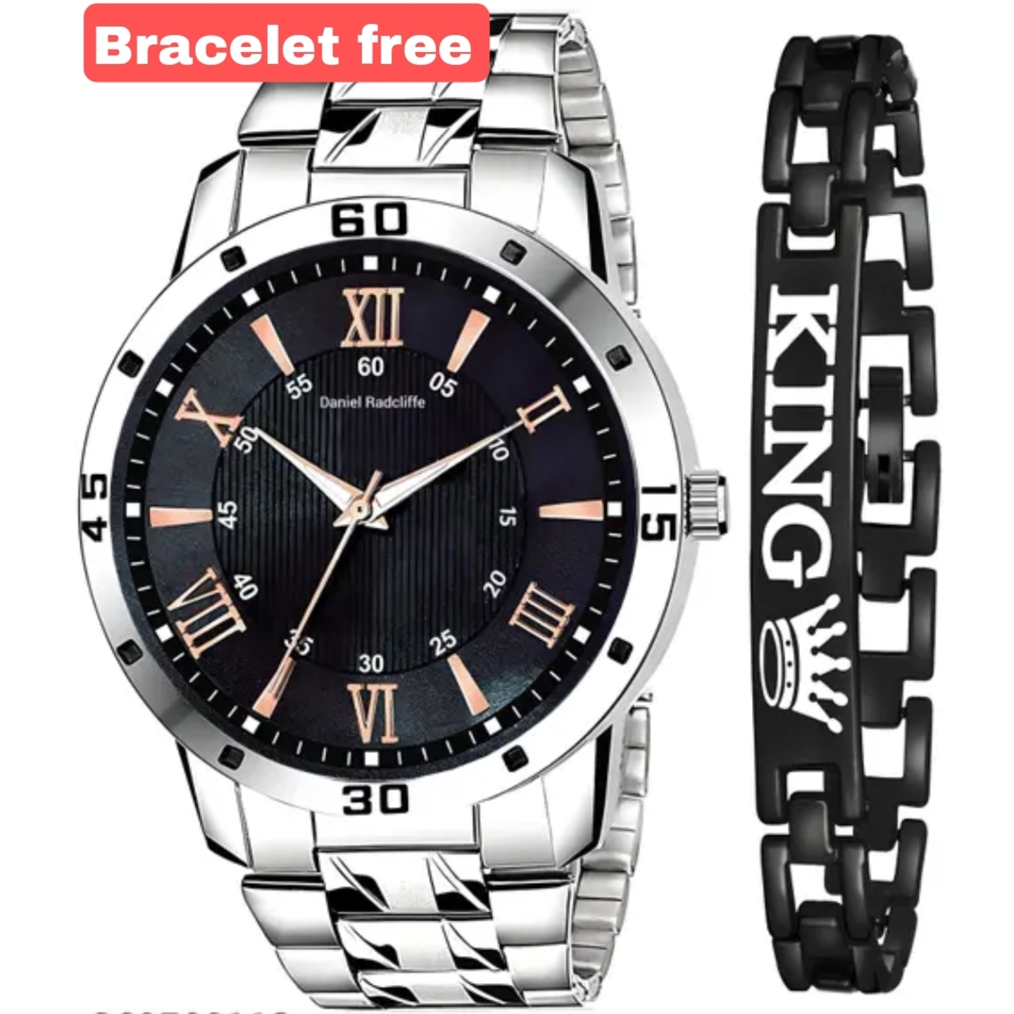Black With King Bracelet Chain men Unique watch men Chain Analog Sport watch Men 