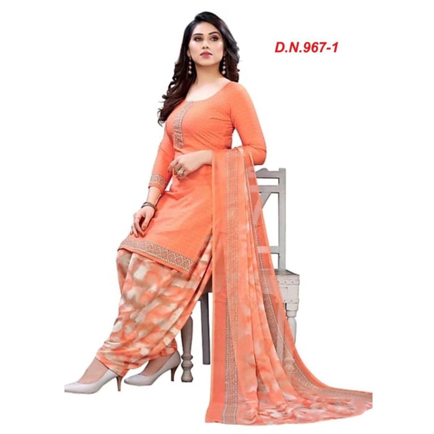 Latest Printed Synthetic Crepe Women Dress Material /Suit (Code: C1948476)