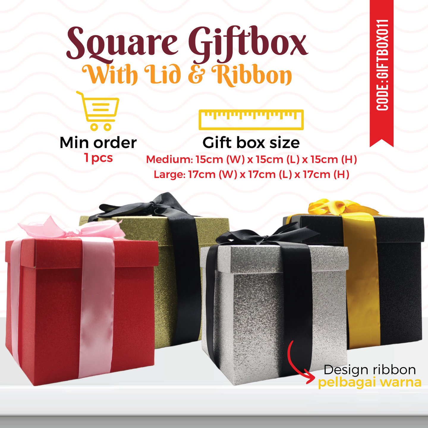 Sqaure Gift Box With Lid & Ribbon